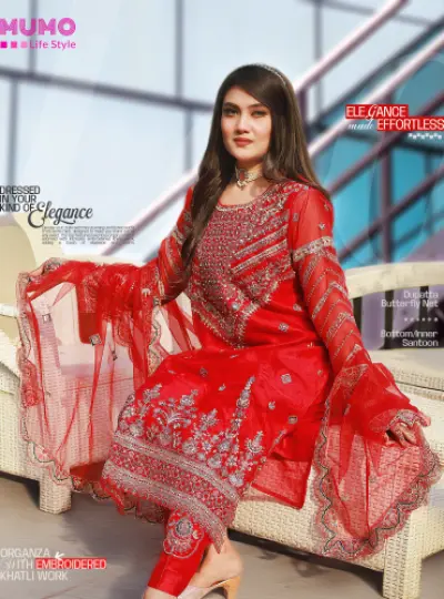 Aisha Fabs Exclusive Pakistani Unstitched 4 Piece Red Color