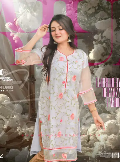 Adans Libas Oranza Embroidery Kurti – White