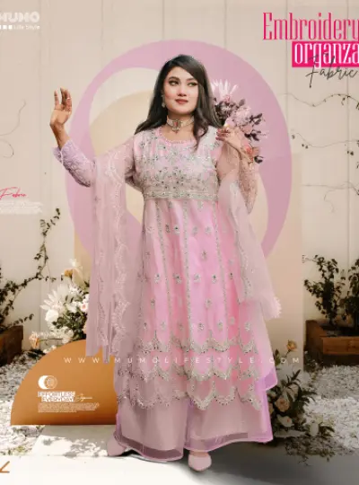 Aisha Fabs Embroidered Premium Unstitched 4 Piece Set – Pink Color