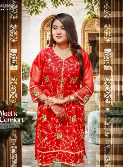 Adans Libas Oranza Embroidery Kurti – Red