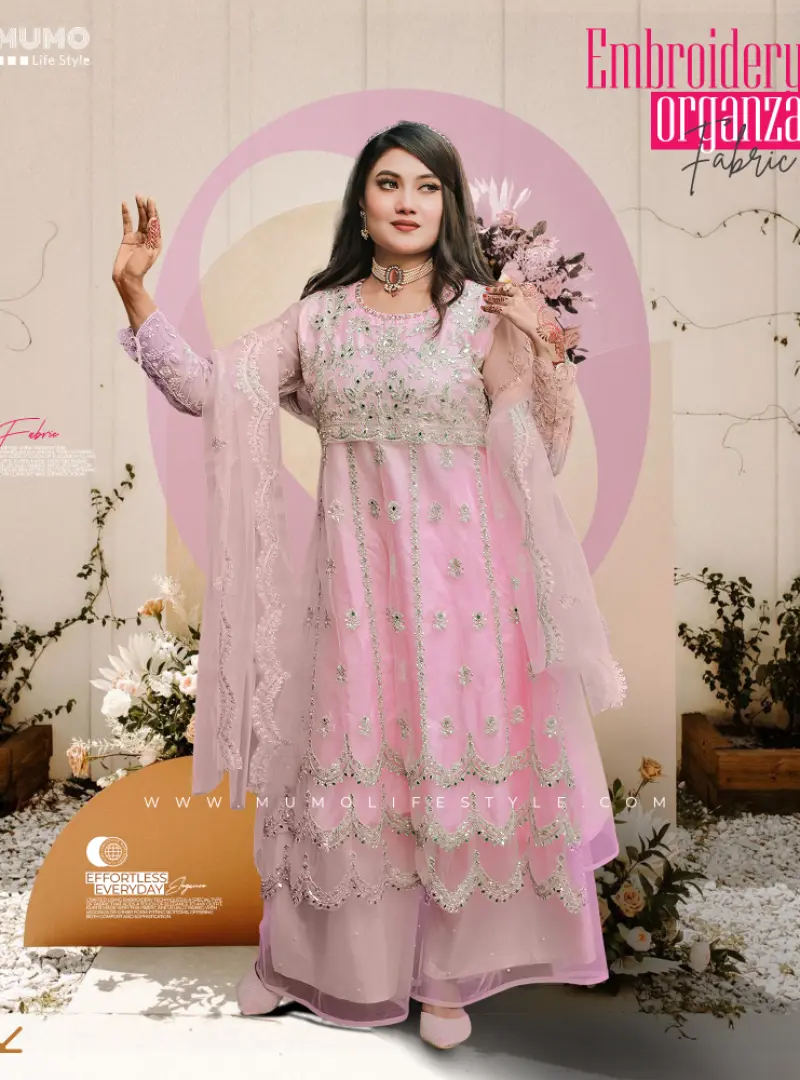 Aisha Fabs Embroidered Premium Unstitched 4 Piece Set – Pink Color