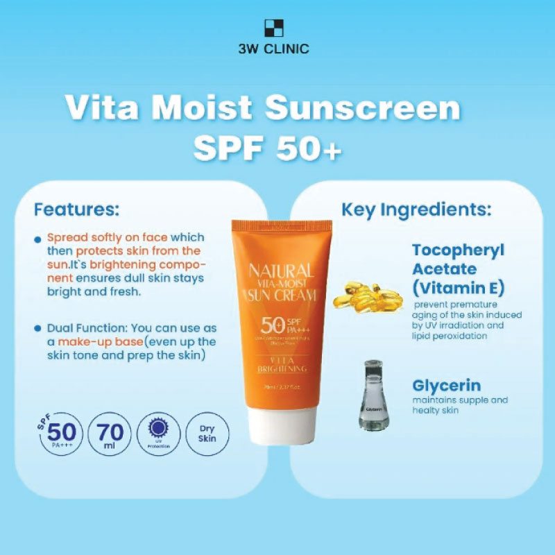 3W Clinic Natural Vita-Moist Sun Cream SPF 50+ PA+++ - Image 2