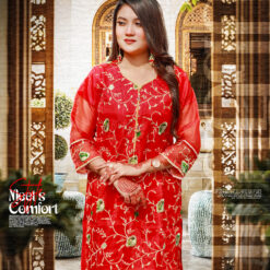 Adans Libas Oranza Embroidery Kurti - Red